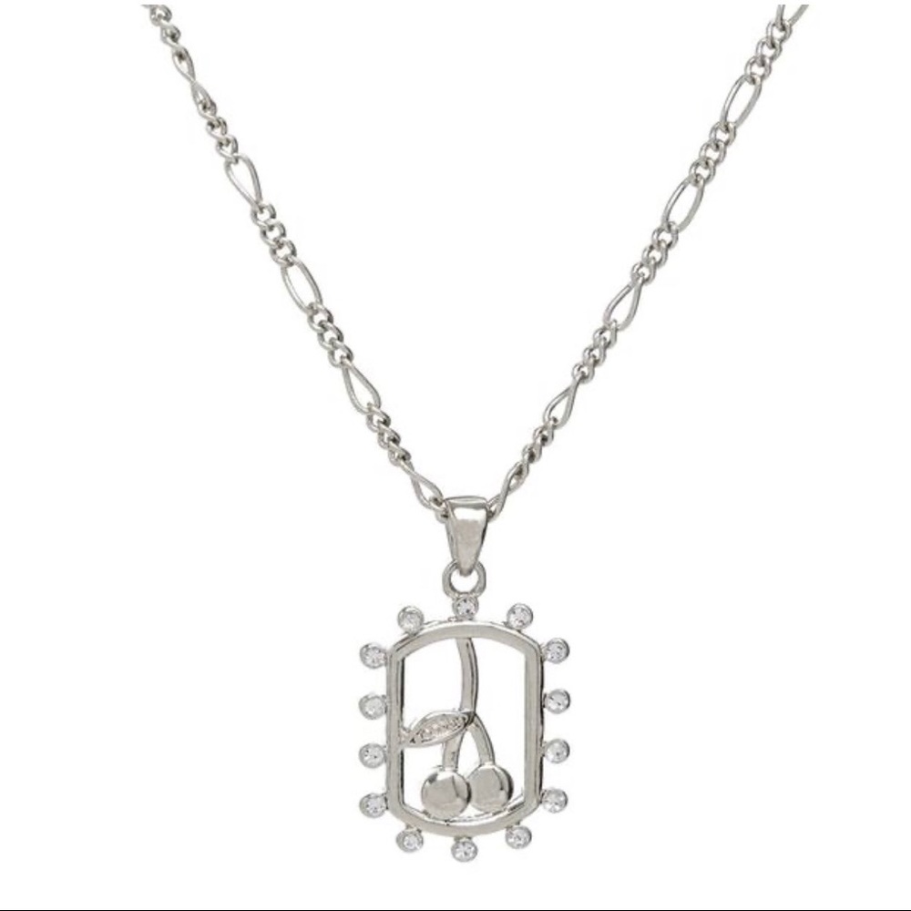 Luv Aj Cherry Dogtag Silver Necklace.